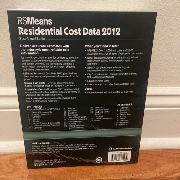 Residential cost data 2012 With Rsmeans Data - Paperback By R S Means Co - Picture 2 of 9
